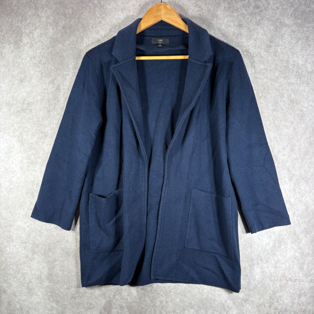 J.Crew Juliette Sweater Blazer Womens Small Navy Blue Merino Wool Blend Pocket